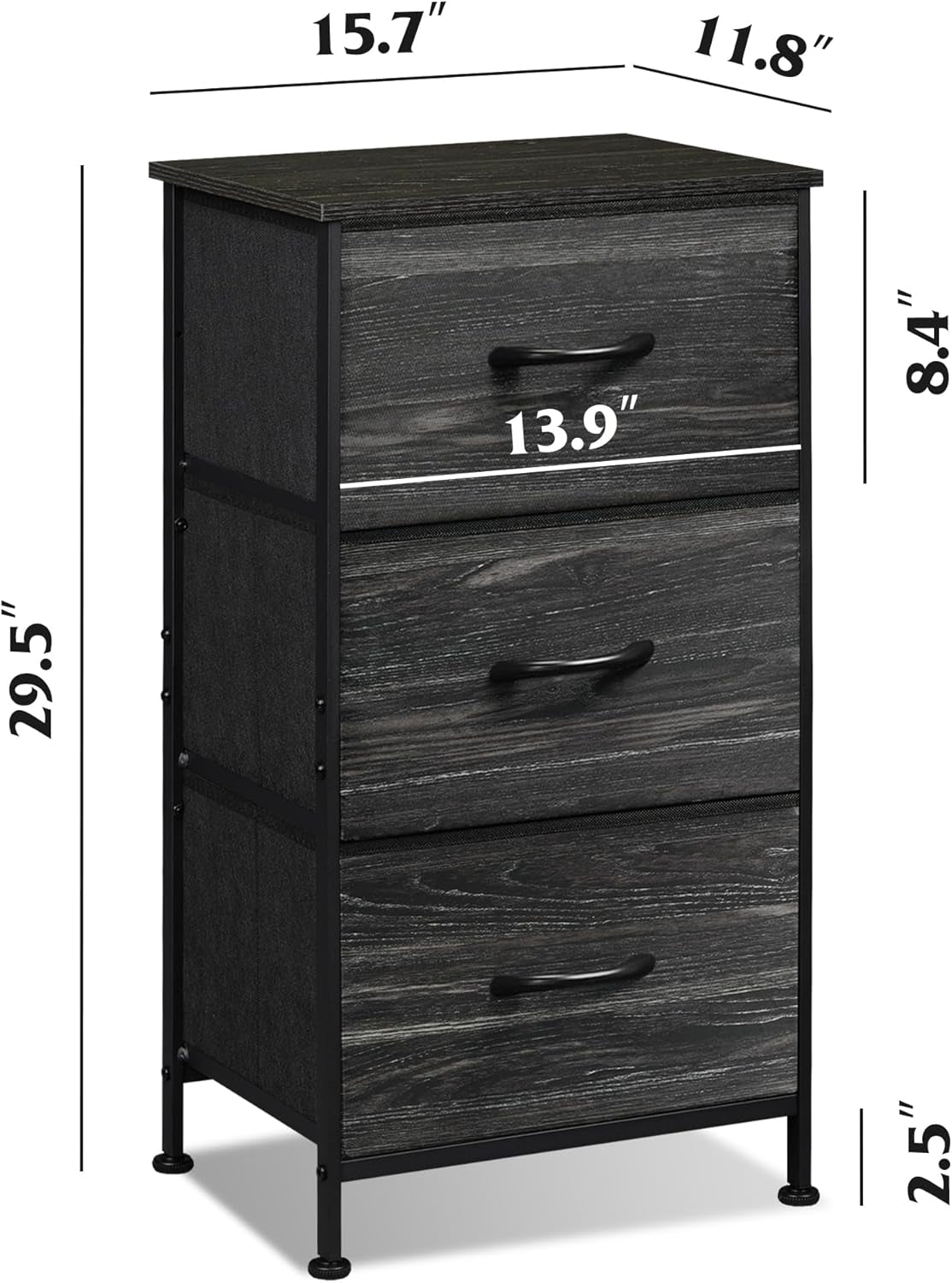 Nightstand with 3 Drawers, Fabric Dresser, Organizer Unit, Storage
