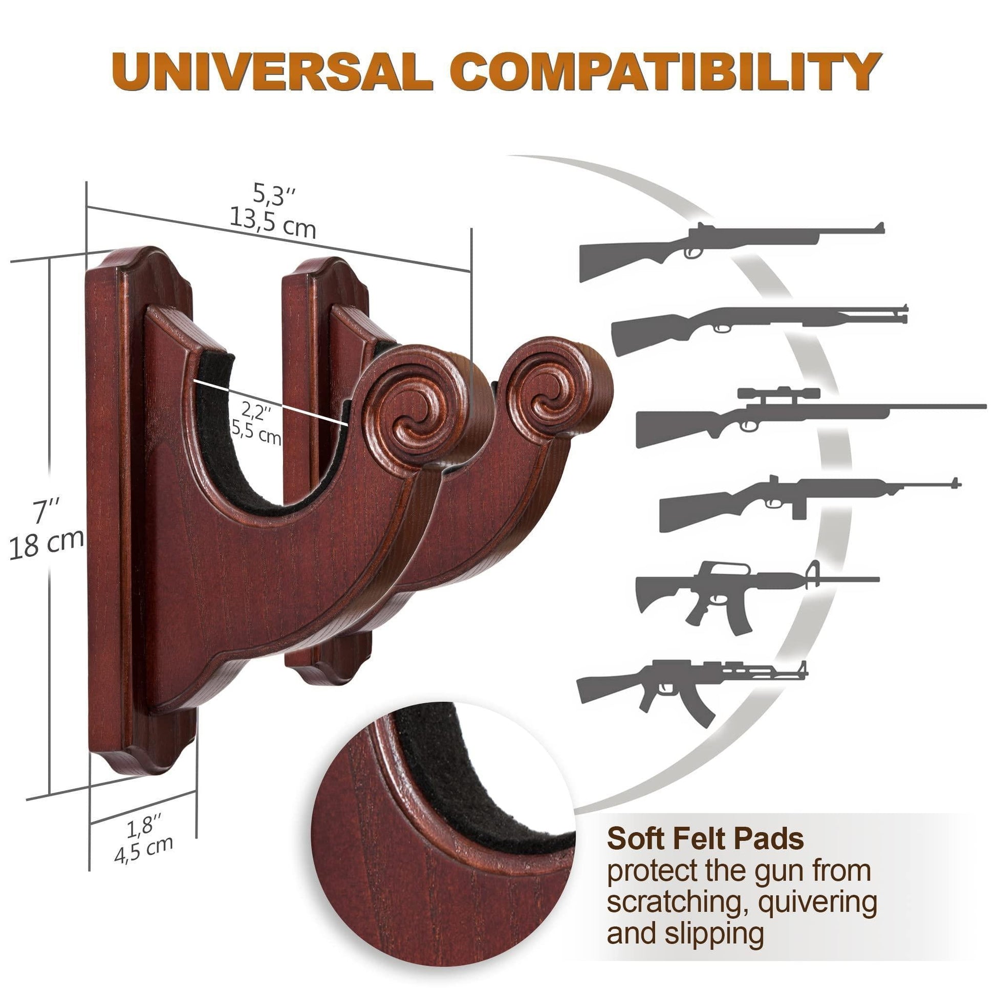 Wall Mount Gun Rack Hold Up Displays Horizontal Shotgun Bow Hanger Wood Hooks