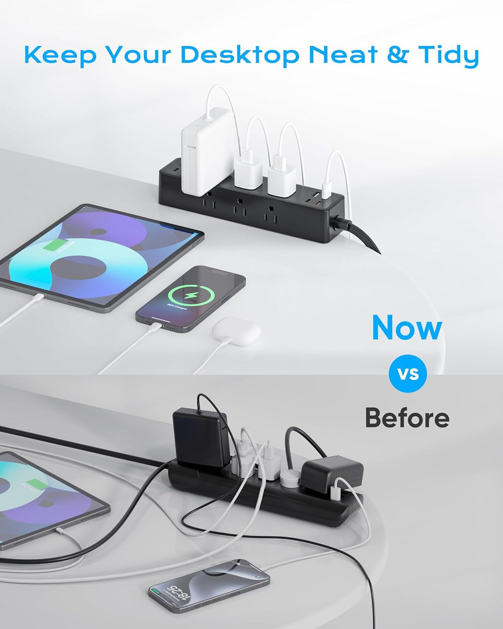 17-In-1 Desk Clamp Power Strip with 40W Fast Charging Station,  10Ft