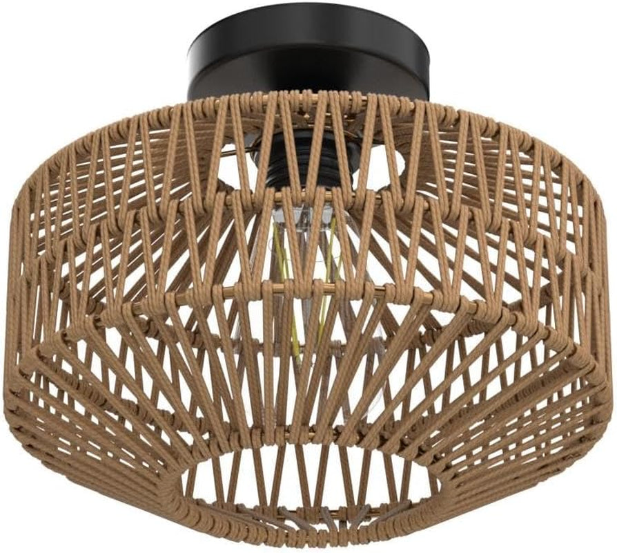 Mini Rattan Ceiling Light Fixture With Dimmable LED Bulb