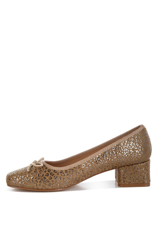 Ningen Leopard Print Block Heel Ballerinas