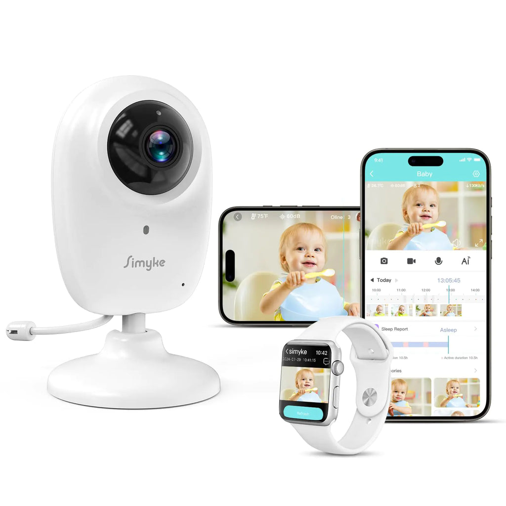 Simyke Smart Video Baby Monitor1080P Baby Room Camera APP ControlWiFi On/Off SwitchAI Detection Cry Monitor and Lullabies HD Night Vision Two-Way Audio Cloud & SD Card Storage