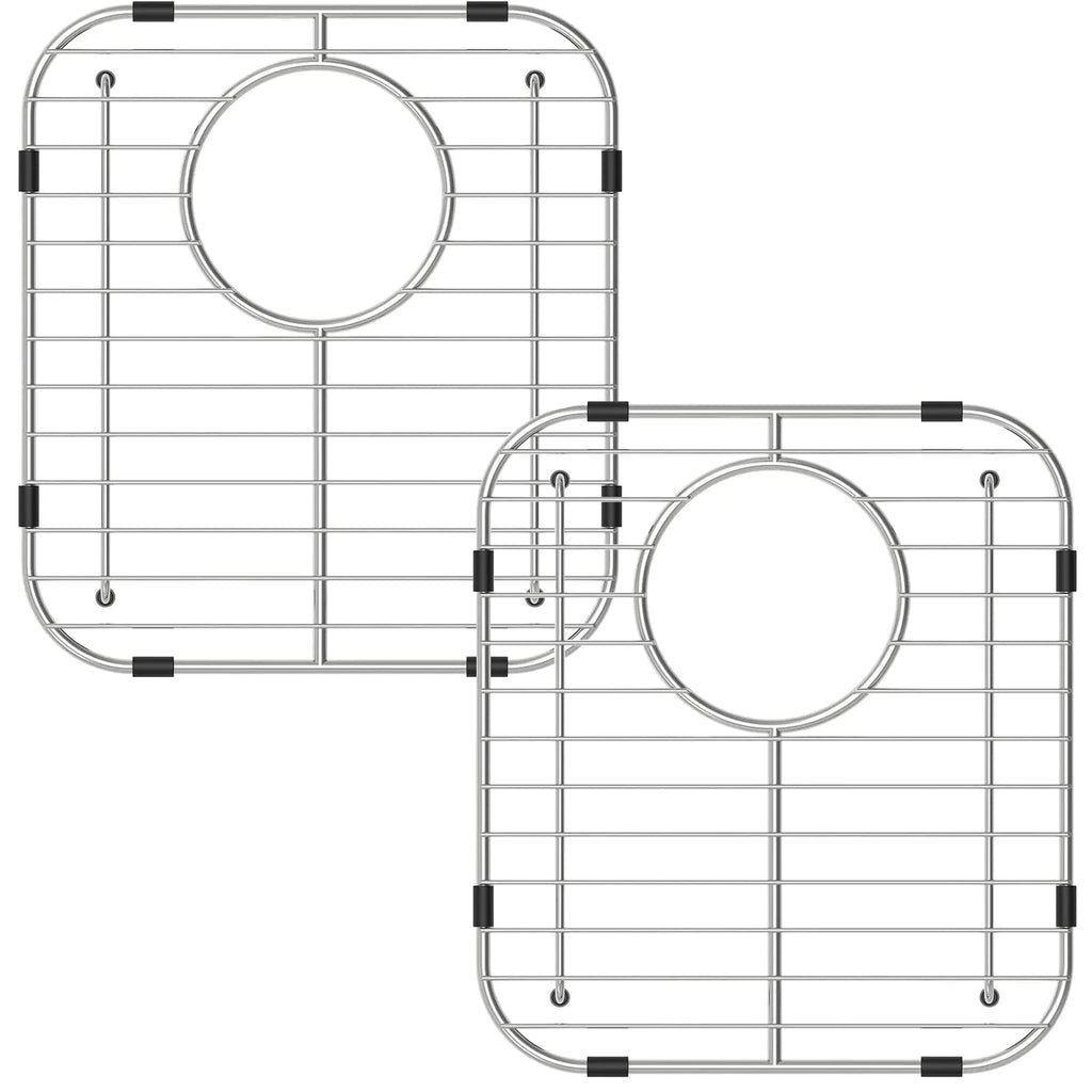 Homics Bottom of Sink Protector Rack Stainless Steel 13.2"x11.6" Sink Grid Dish Drying Rack Grate with Rear Drain Hole 2 Packs