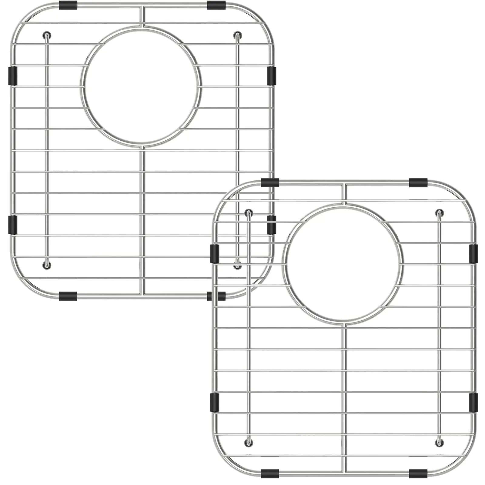 Homics Bottom of Sink Protector Rack Stainless Steel 13.2"x11.6" Sink Grid Dish Drying Rack Grate with Rear Drain Hole 2 Packs
