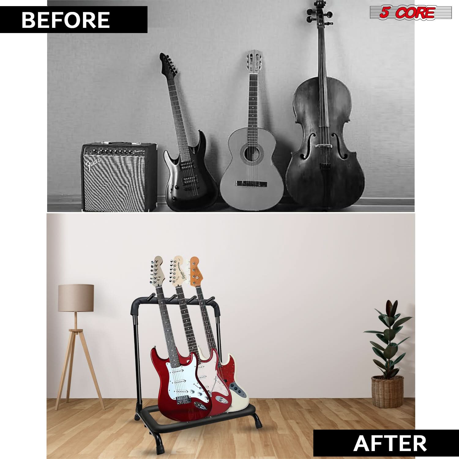 5Core Guitar Rack 3 Slot Multi Guitars Stands Floor Safe Storage for