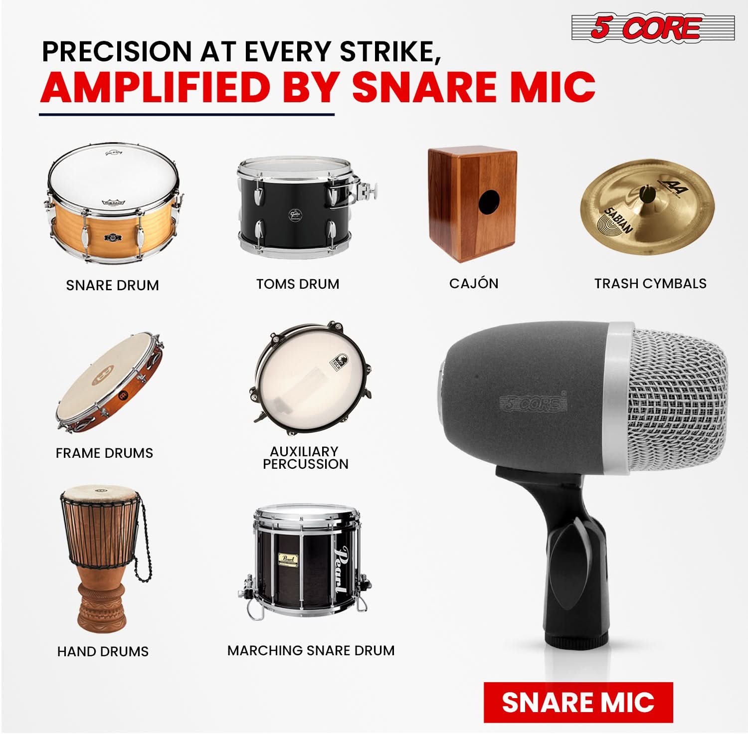 5 Core Snare Microphone XLR Wired Uni Directional Tom Drum and Other