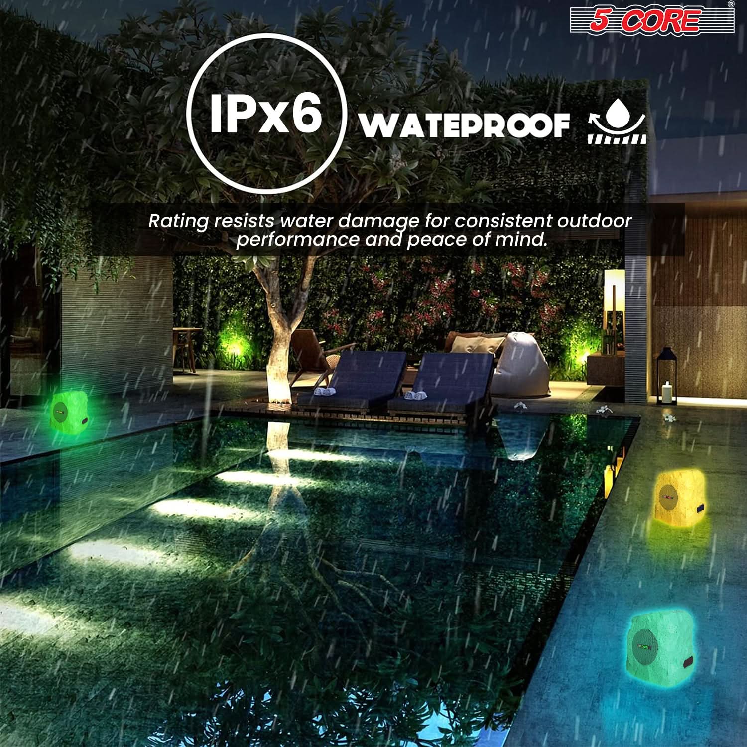 5Core Outdoor Wireless Speakers Bluetooth Rock Waterproof Linkable TWS