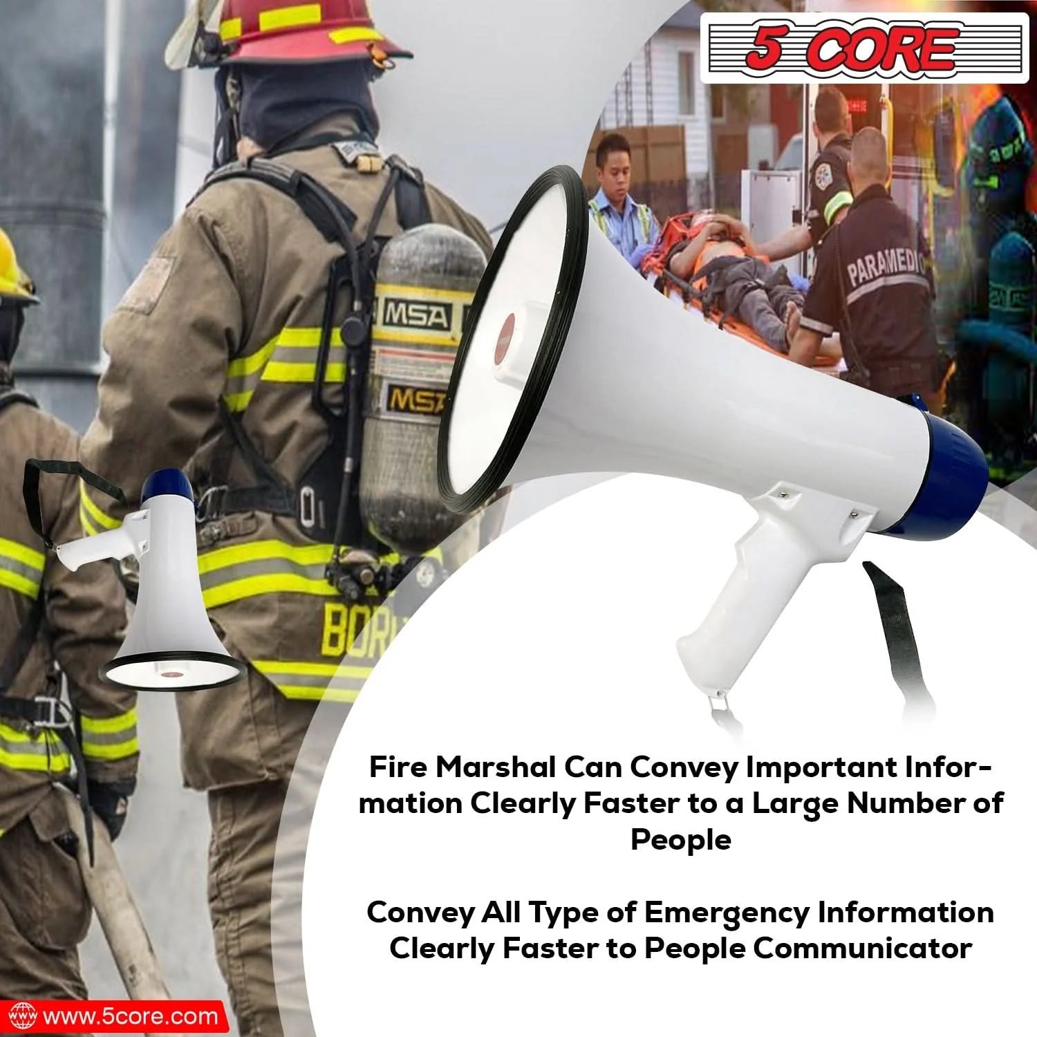 5Core Megaphone Bullhorn Speaker 20W Bull Horn Battery Power Cheer
