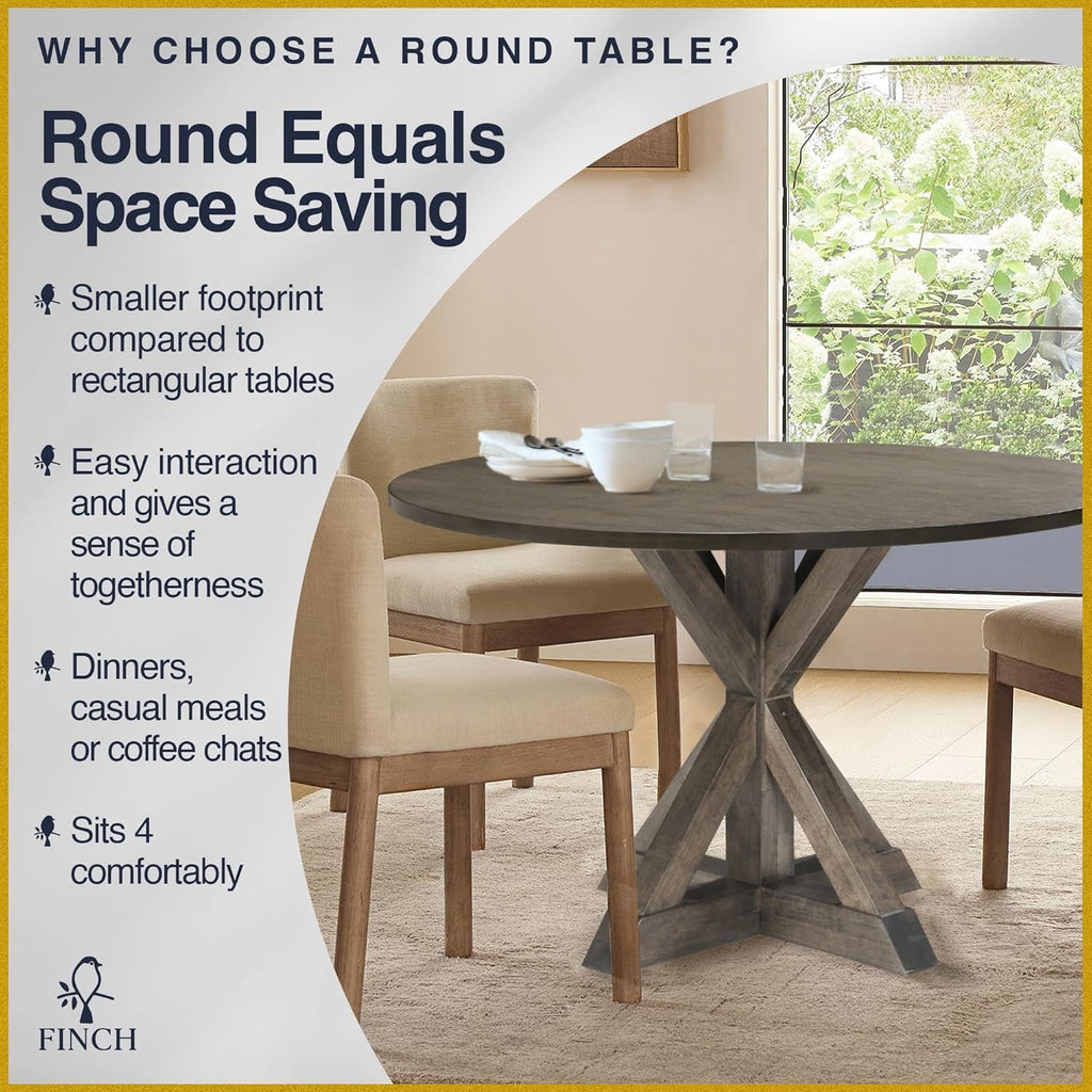 Alfred Round Solid Wood Rustic Dining Table 46.5 Inch Diameter Trestle