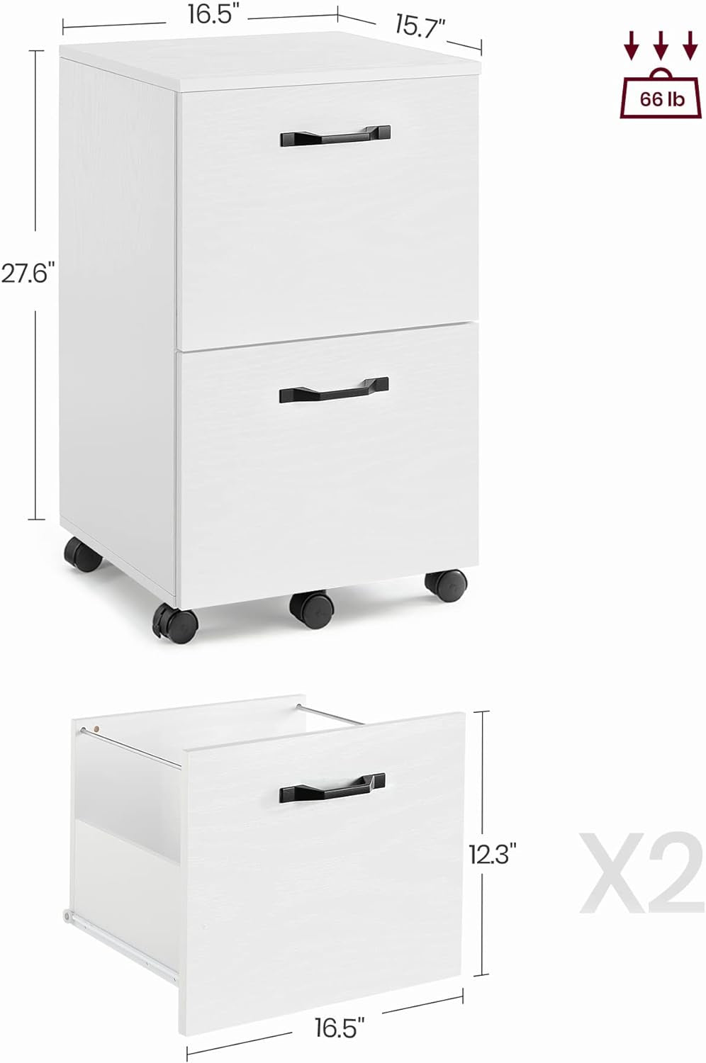 2-Drawer File Cabinet, Filing Cabinet for Home Office, Small Rolling