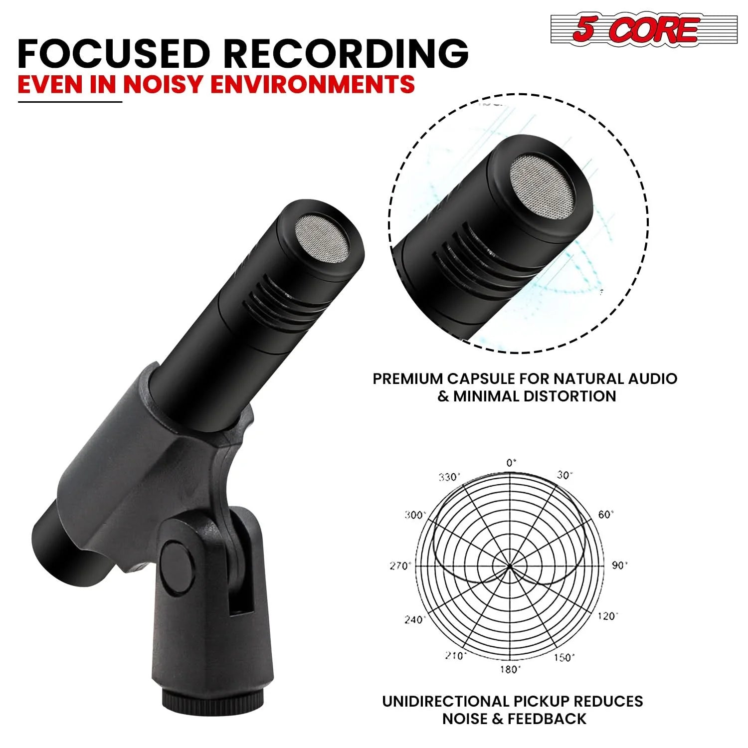 5Core Instrument Microphone Professional XLR Cardioid Pencil Stick