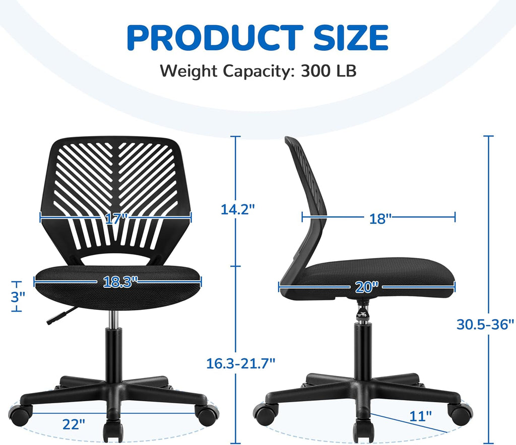 Students Cute Desk Chair Low-Back Armless Study Chair W/Lumbar Support