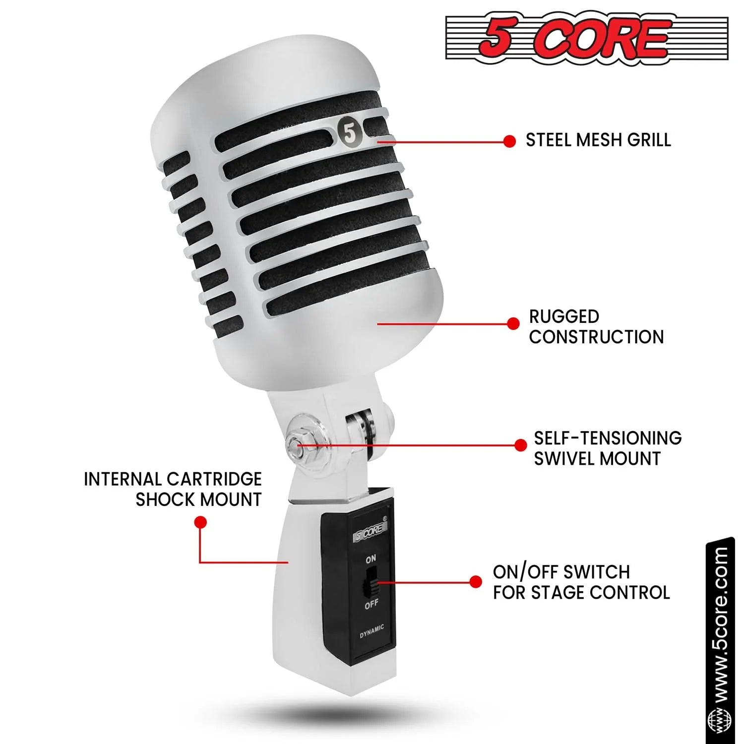 5Core Vintage Microphone Classic Dynamic Professional XLR Studio Retro