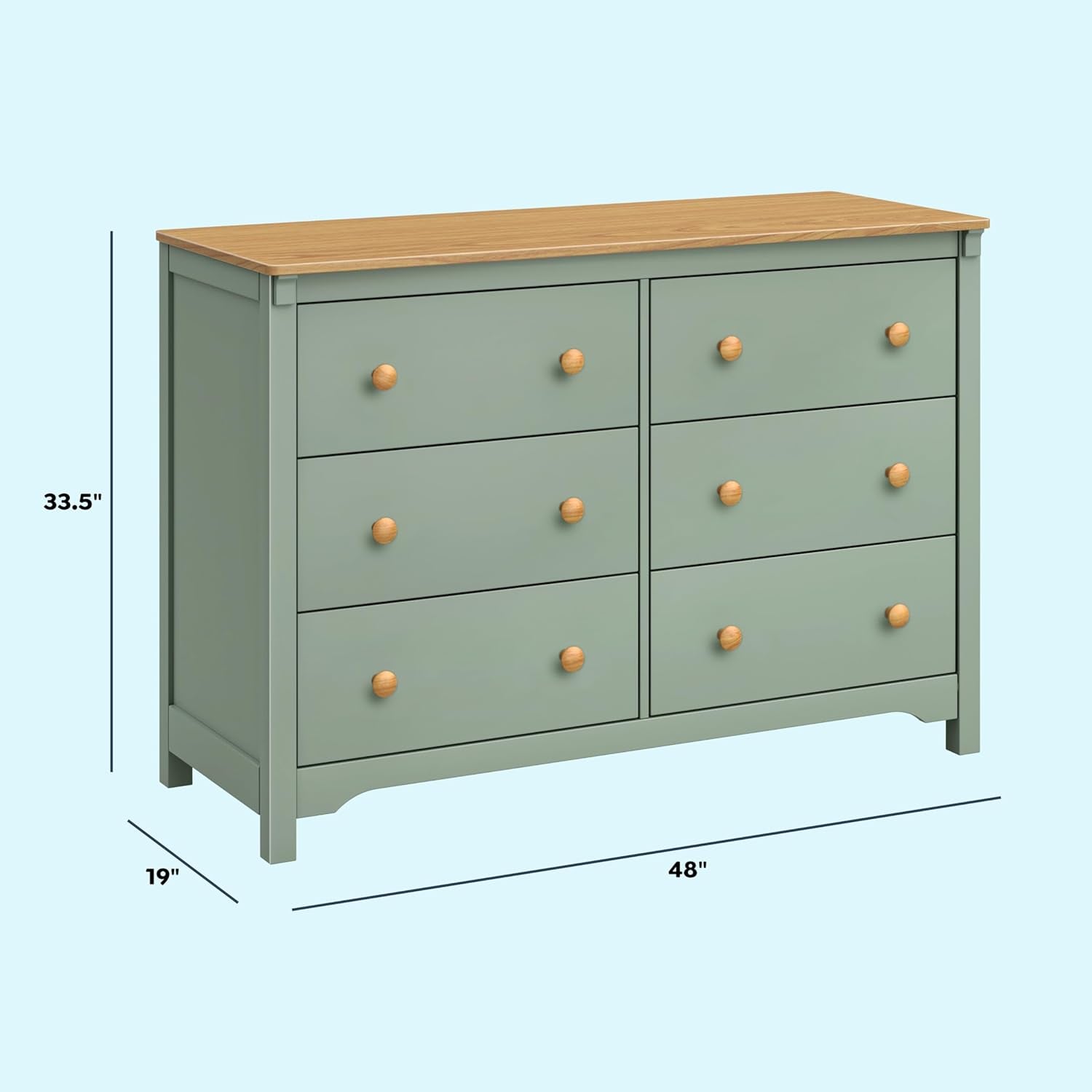 Shea Six Drawer Dresser Light Sage And Honey For Nursery
