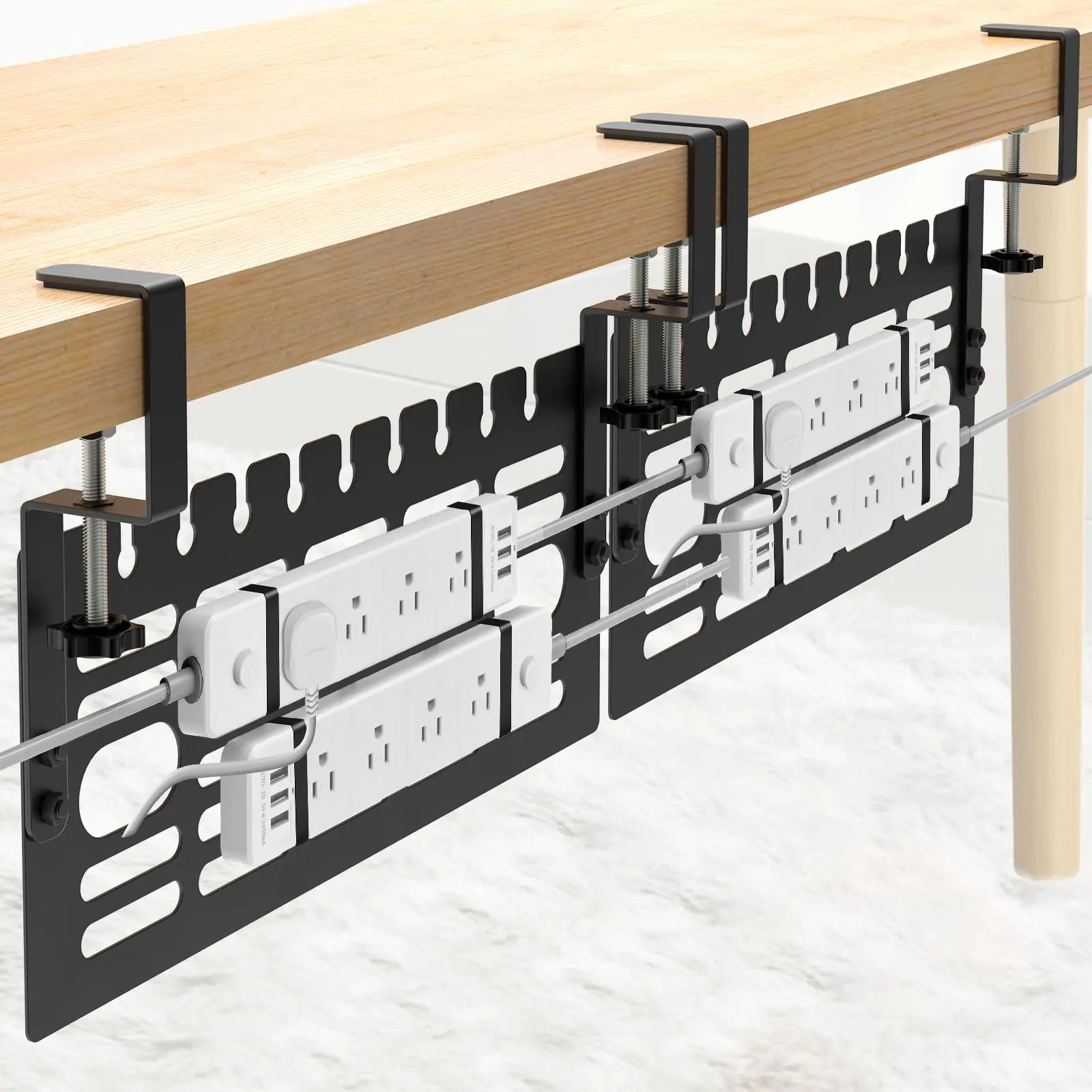 Upgrade Under Desk Cable Management RackCable Rack with Clamp for Desk Wire Management No DrillCable Management Under DeskSpace Saving Desk Wire Rack for Office Desk Home (2 pcs)