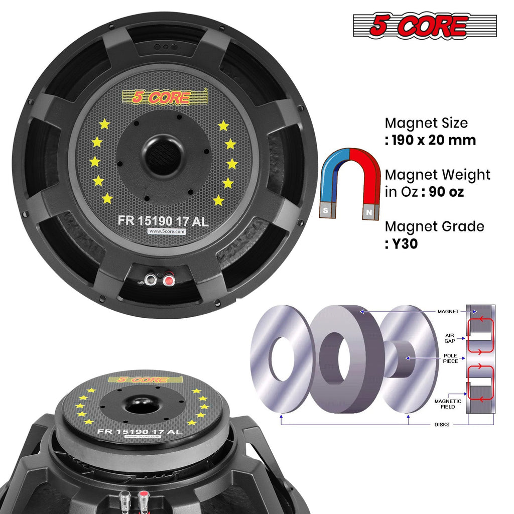5Core 15 Inch Subwoofer Speaker 1500W Peak 8 Ohm Full Range