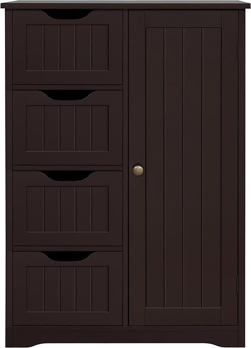 Brown Wooden Bathroom Cabinet with 4 Drawers Cupboard