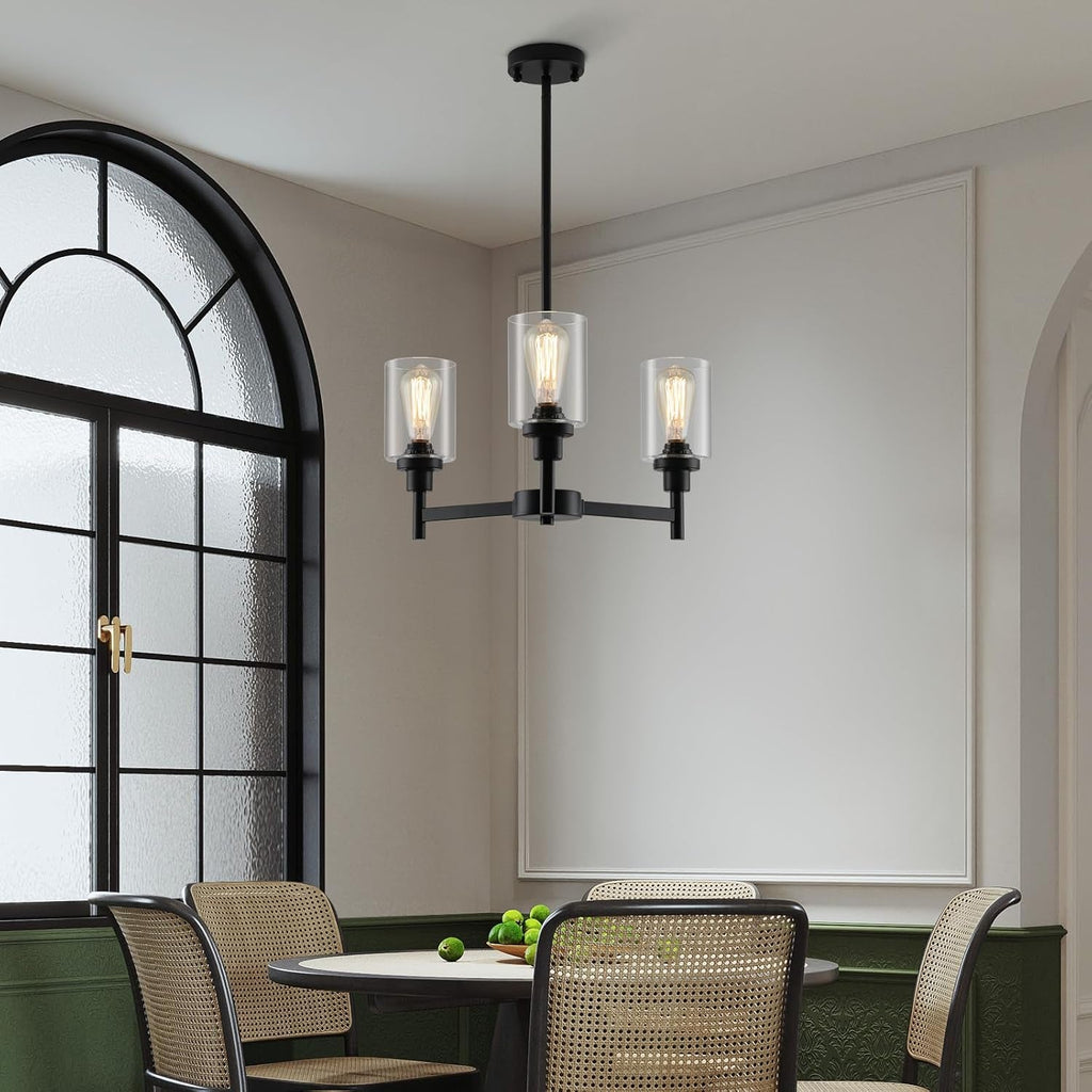 3 Lights Black Chandeliers for Dining Room Light Fixture over Table,