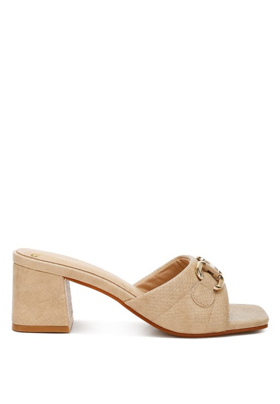 Bellamy Horsebit Detail Snake Print Sandals