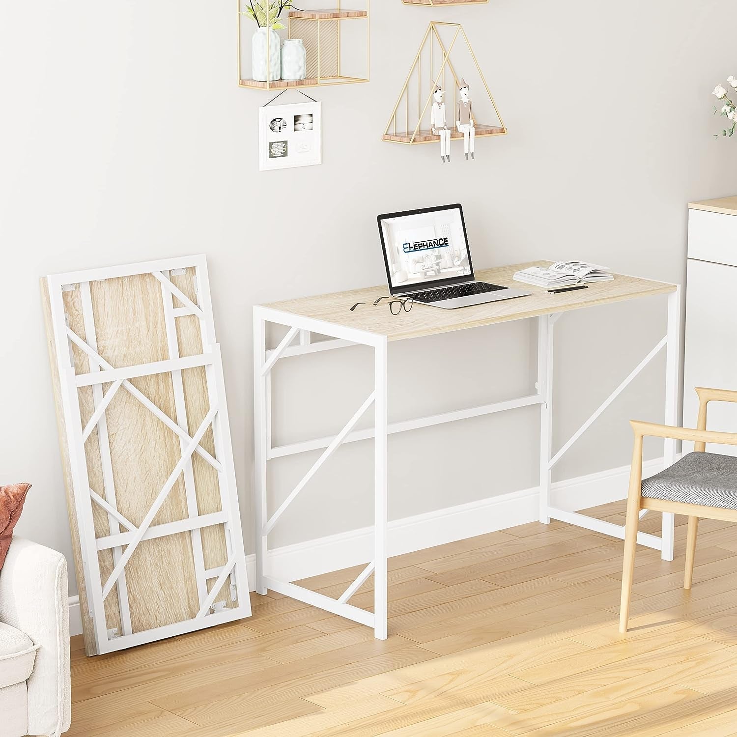 Folding Desk Writing Computer Desk for Home Office, No-Assembly Study