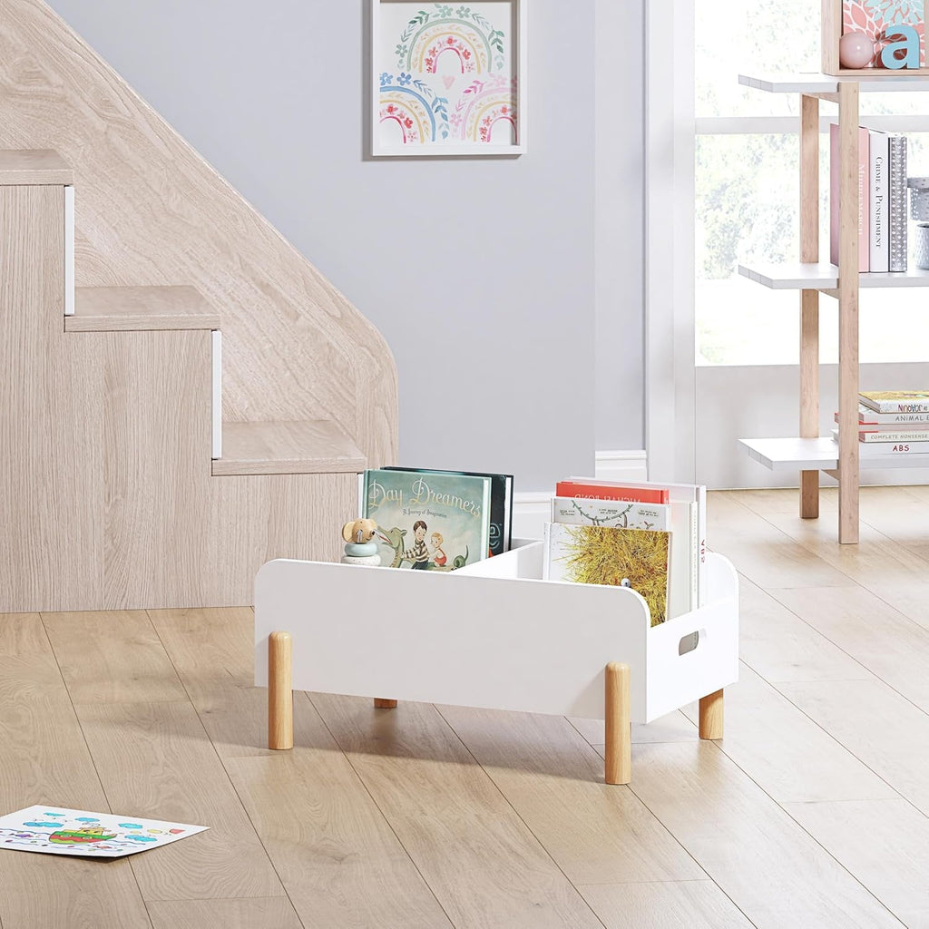 Montessori Bookshelf for Toddlers, Wooden Book Caddy with Adjustable
