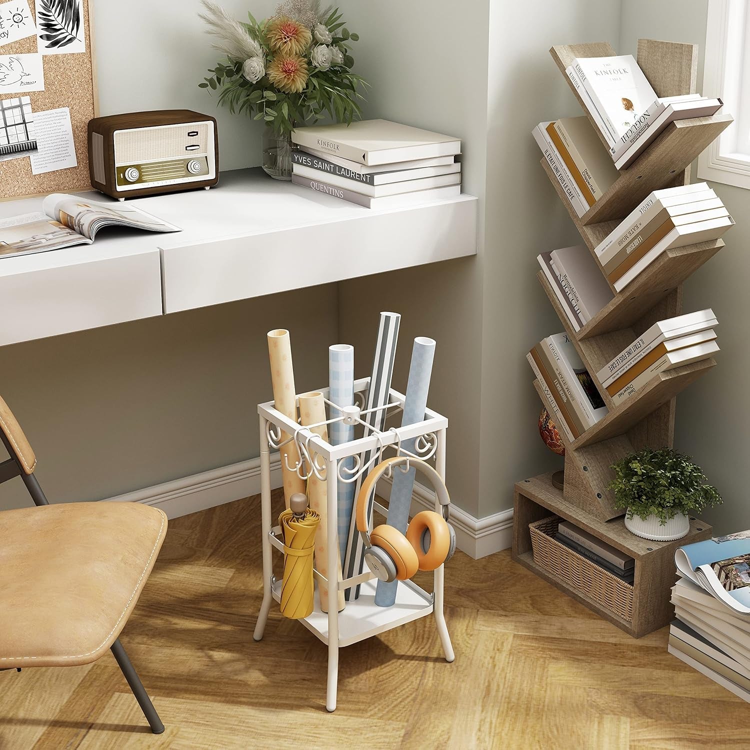 6 Tier Tree Bookshelf, Tall Bookcase with Drawer, Freestanding Book