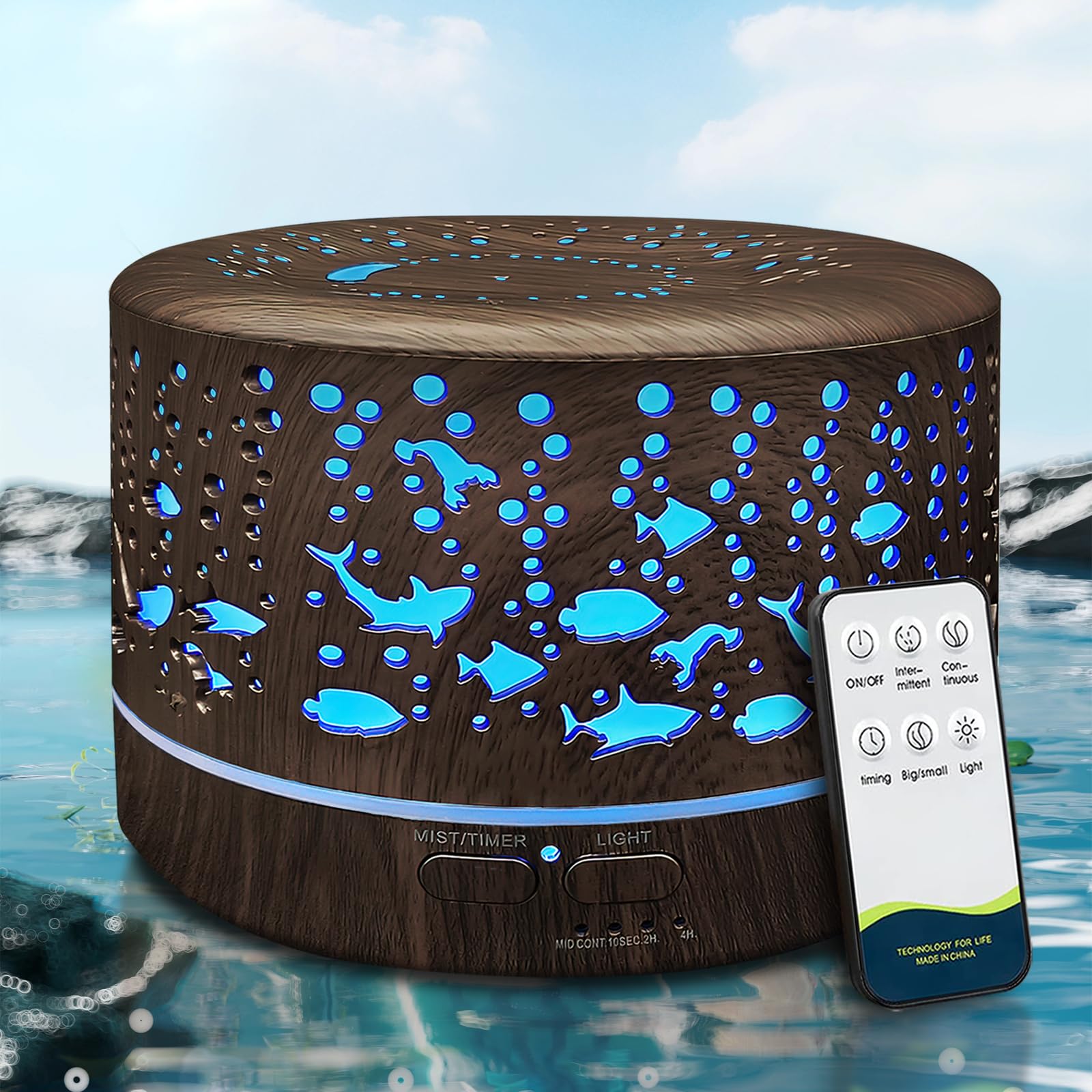Diffusers for Essential Oils Large Room with R/C600ml Essential Oil Diffusers for HomeWaterless Auto Off 7 Colors Changed 3 Mist ModesCool Mist Humidifiers for House Bedroom DecorGiftsDark Wood