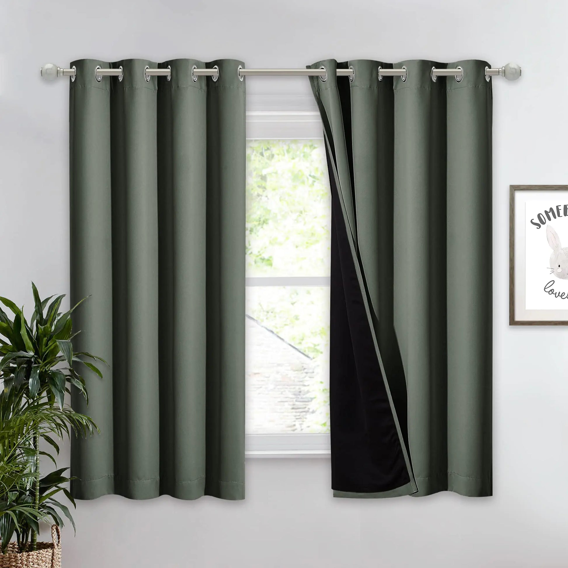 NICETOWN Dark Mallard 100% Blackout Lined Curtain 2 Thick Layers Completely Blackout Window Treatment Thermal Insulated Drape for Kitchen/Bedroom (1 PC 52 inches Width x 63 inches Length Each Panel)