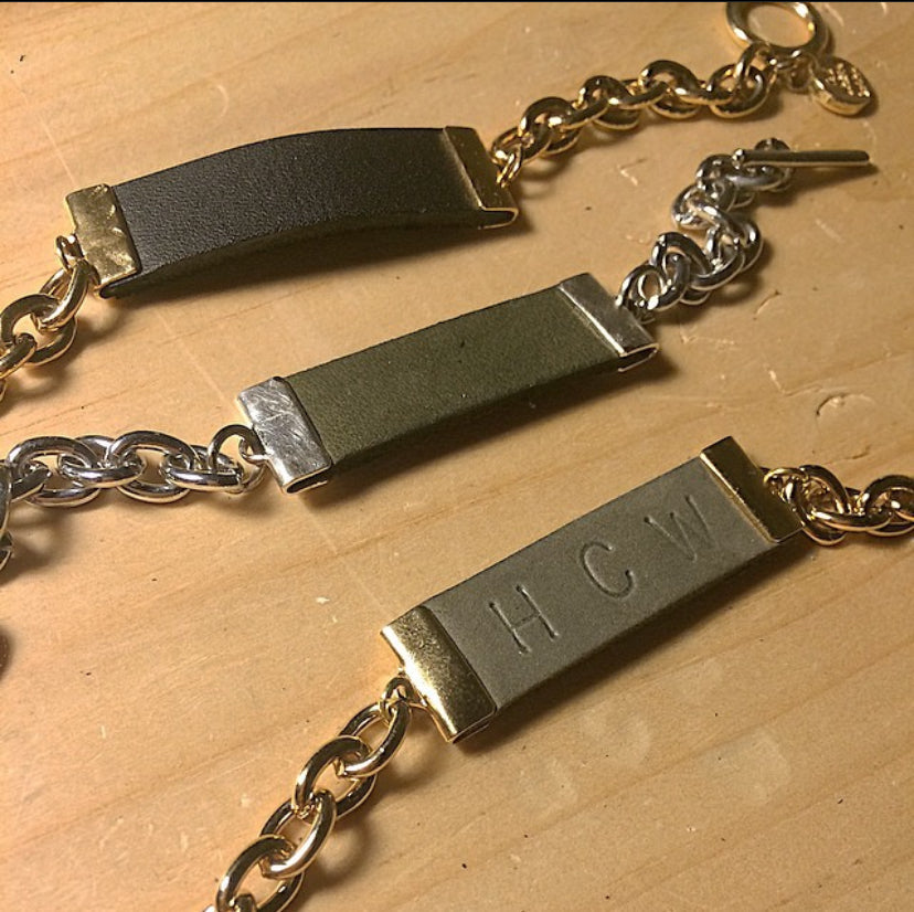 Distressed Olive Leather and Chain ID Toggle Bracelet by The Urban