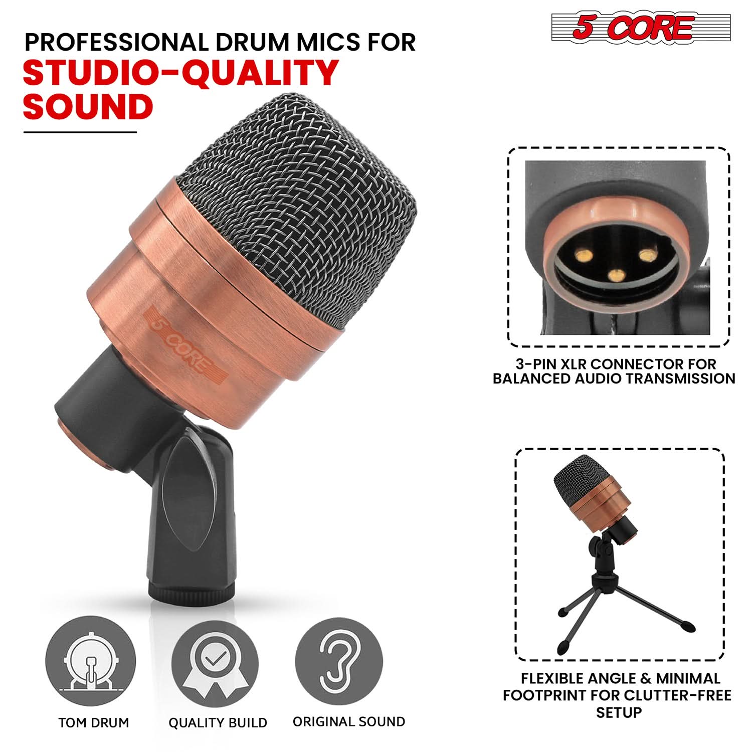 5Core Conga Mic Snare Tom Microphone Drum Kit Condenser XLR Instrument