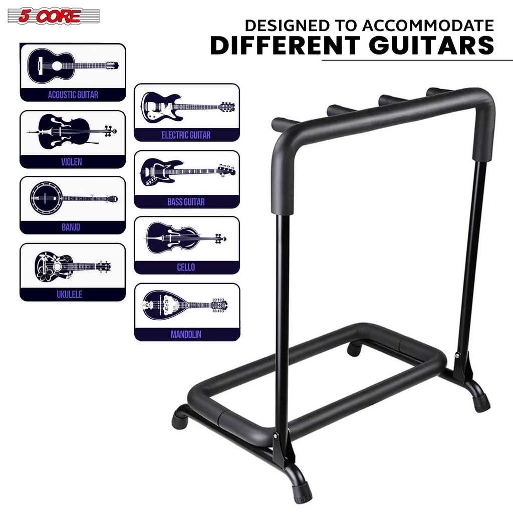 5Core Guitar Rack 3 Slot Multi Guitars Stands Floor Safe Storage for