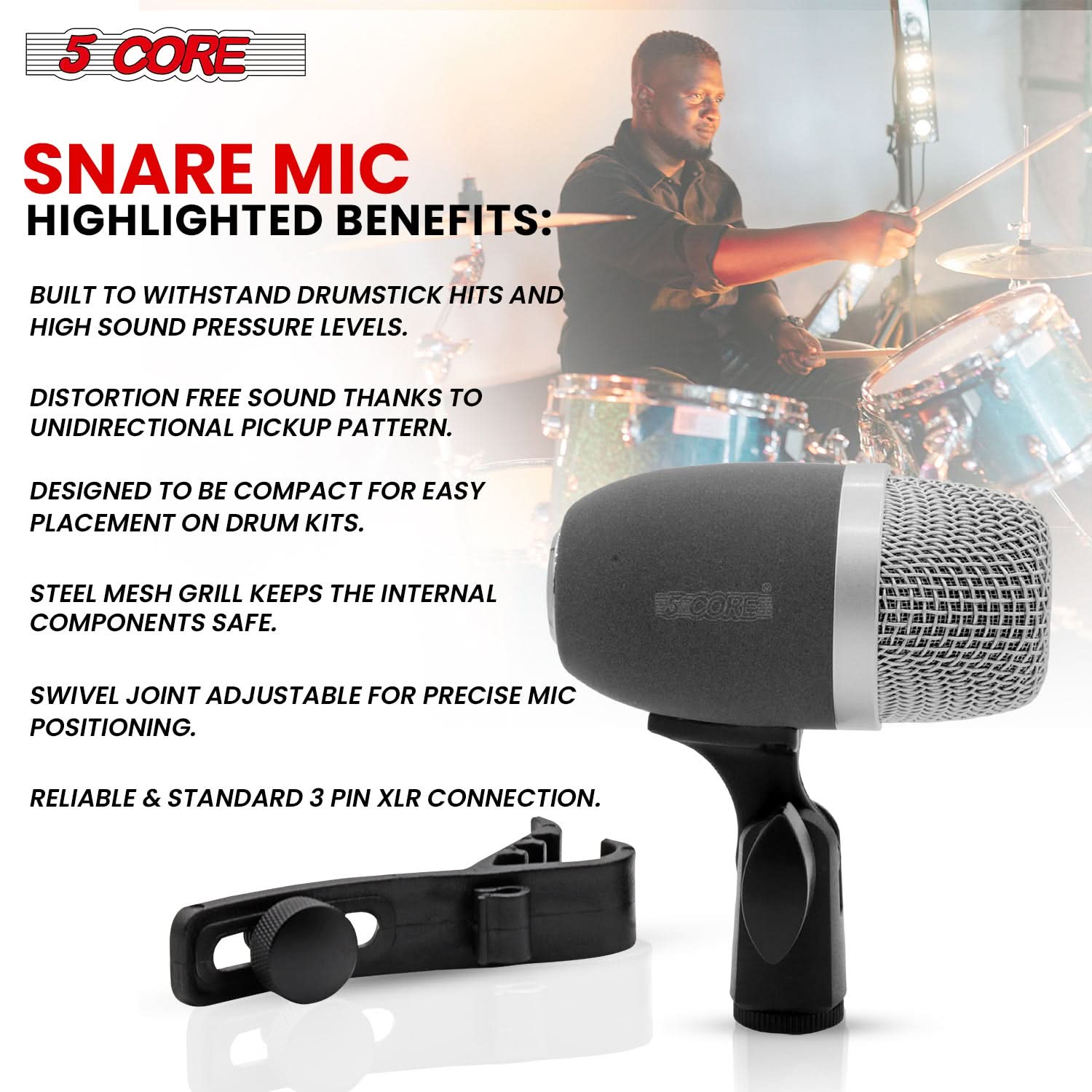 5 Core Snare Microphone XLR Wired Uni Directional Tom Drum and Other