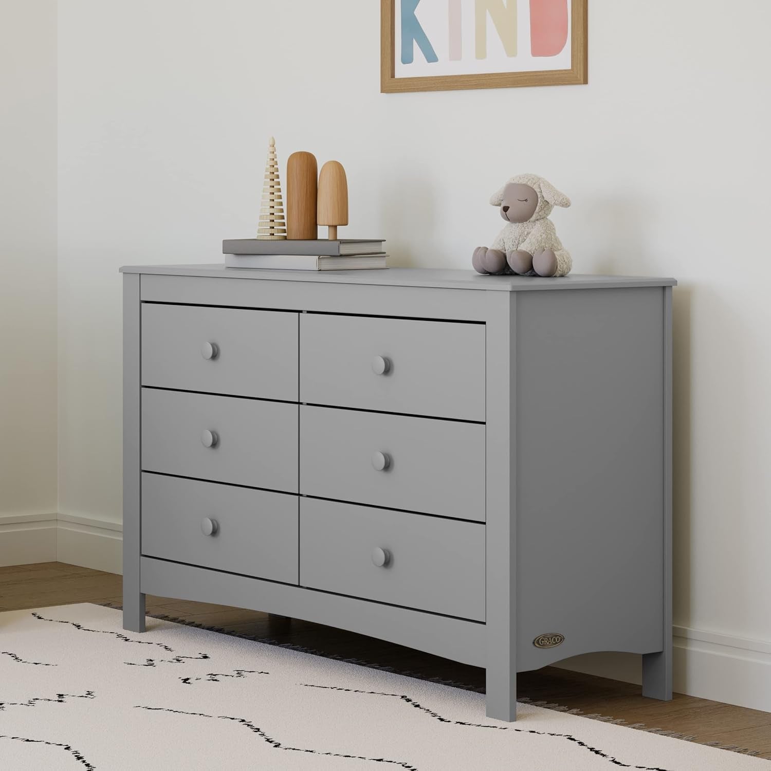 Pebble Gray 6 Drawer Double Dresser For Nursery And Kids