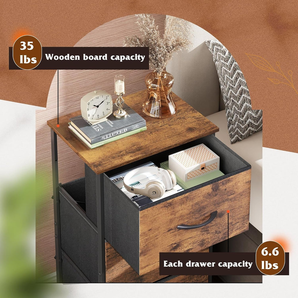 Dresser with 3 Drawers, Fabric Nightstand, Organizer Storage Dresser