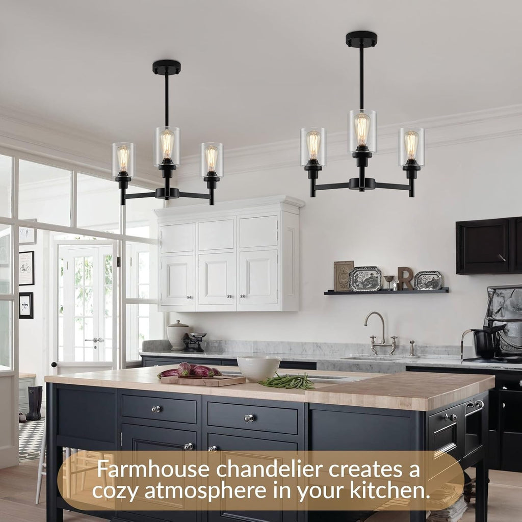 3 Lights Black Chandeliers for Dining Room Light Fixture over Table,