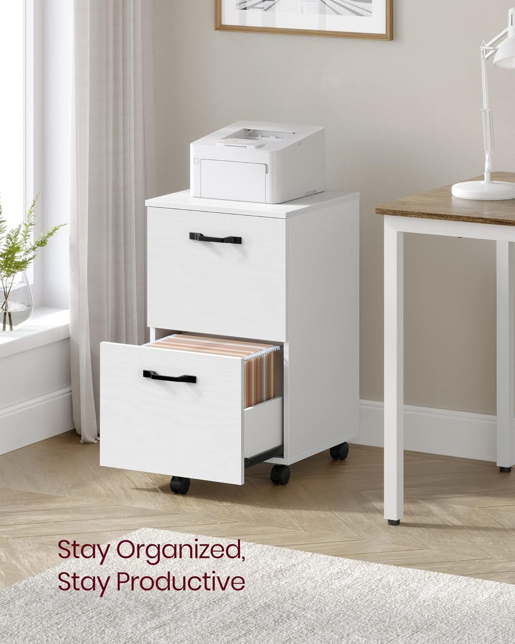 2-Drawer File Cabinet, Filing Cabinet for Home Office, Small Rolling