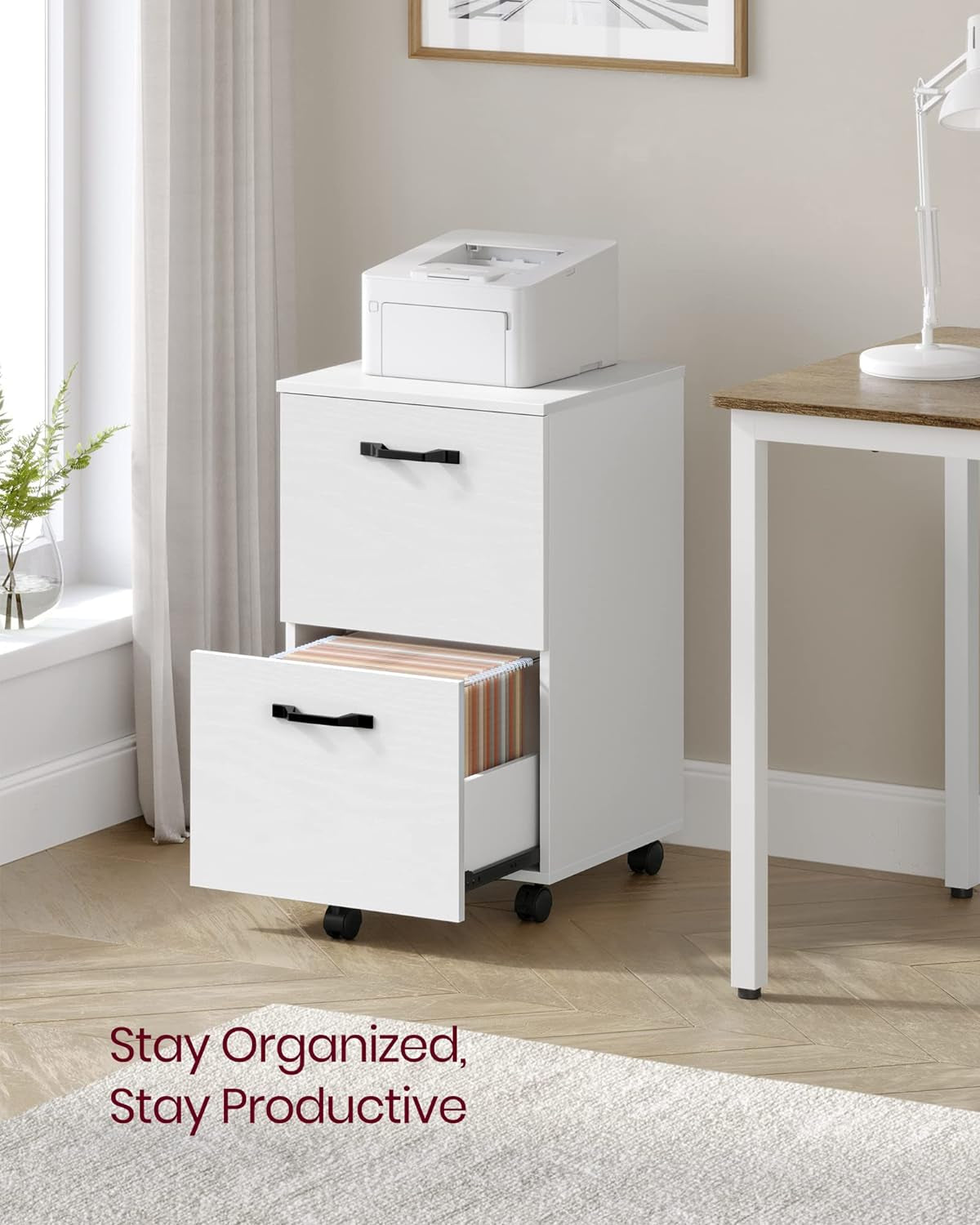 2-Drawer File Cabinet, Filing Cabinet for Home Office, Small Rolling