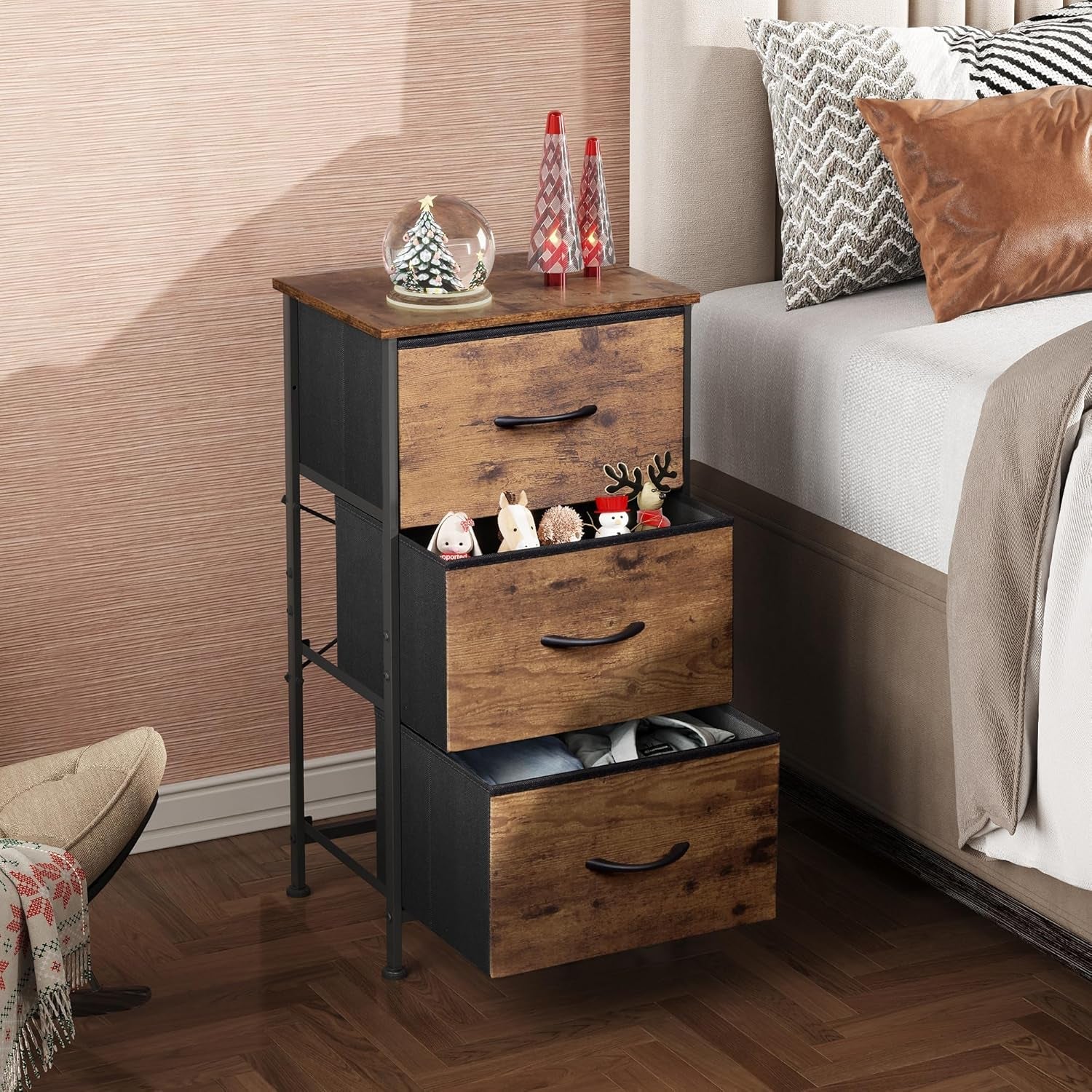 Dresser with 3 Drawers, Fabric Nightstand, Organizer Storage Dresser