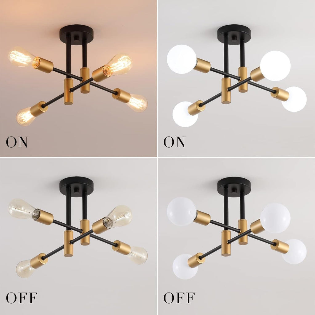 Black Gold Sputnik Chandelier: Modern Industrial Ceiling Light