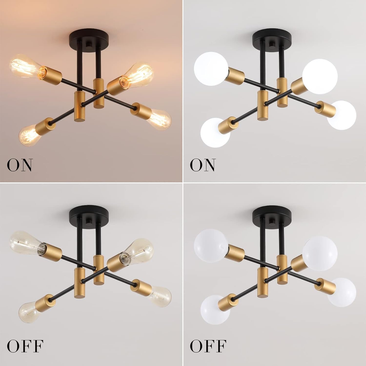 Black Gold Sputnik Chandelier: Modern Industrial Ceiling Light