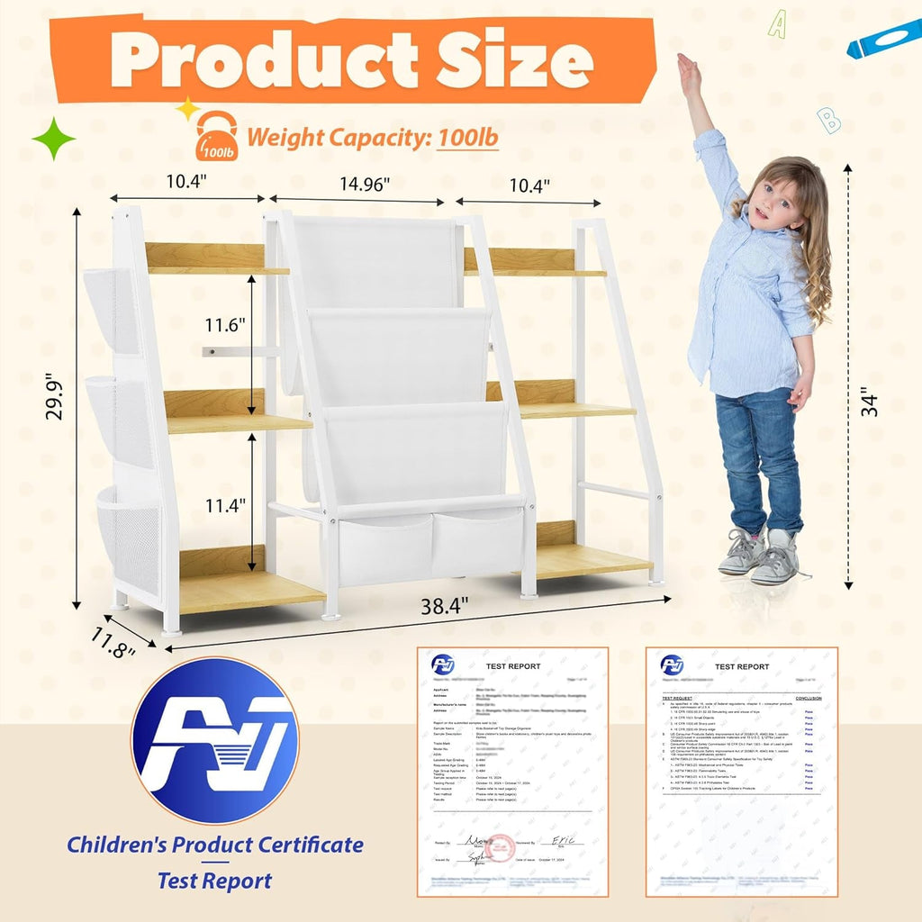Kids Bookshelf and Toy Organizer: 3-Tier Book Shelf for Kids Room,