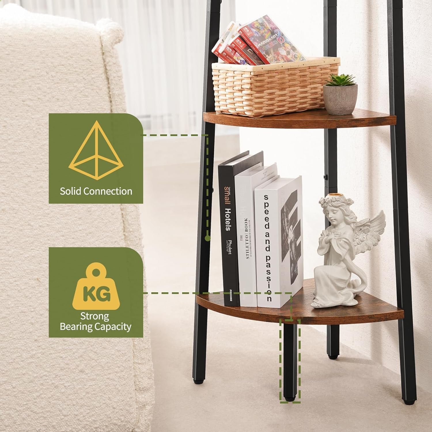 Corner Shelf Stand, 5-Tier Corner Bookshelf with LED Light Corner