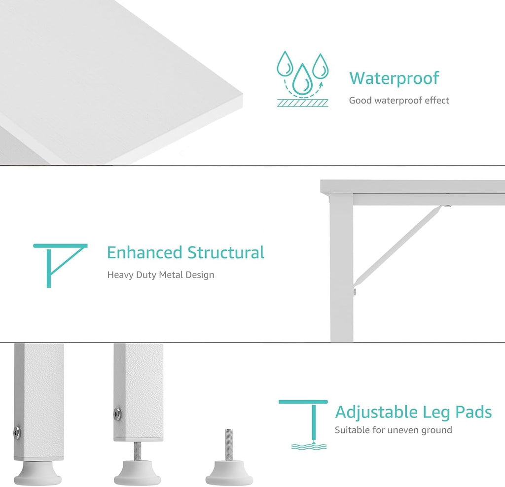 39 Inch White Computer Desk with Power Outlet, 40 Inch Teen Study