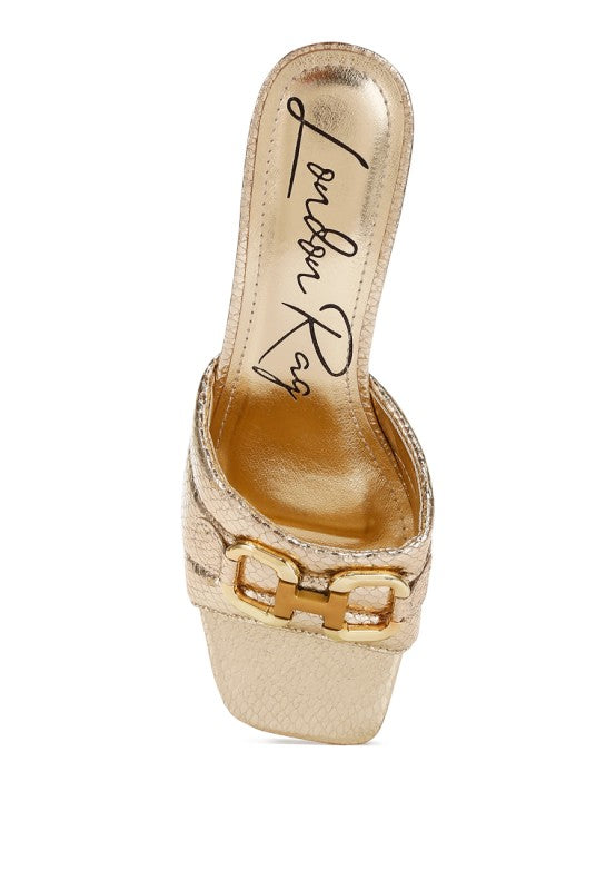 Bellamy Horsebit Detail Snake Print Sandals