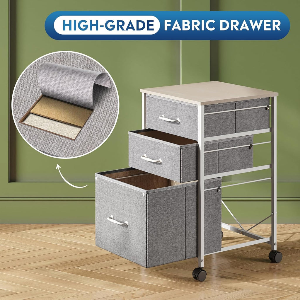 Mobile File Cabinet, Rolling Printer Stand with 3 Drawers, Fabric