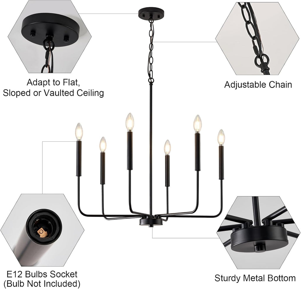 Modern Black 6 Light Chandelier Dining Farmhouse Pendant