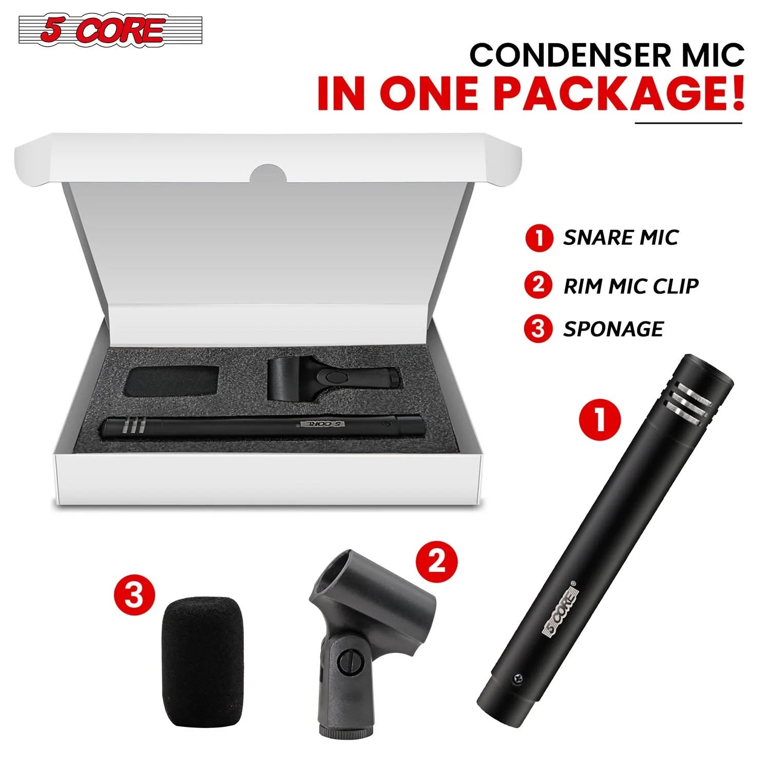 5Core Instrument Microphone Professional XLR Cardioid Pencil Stick