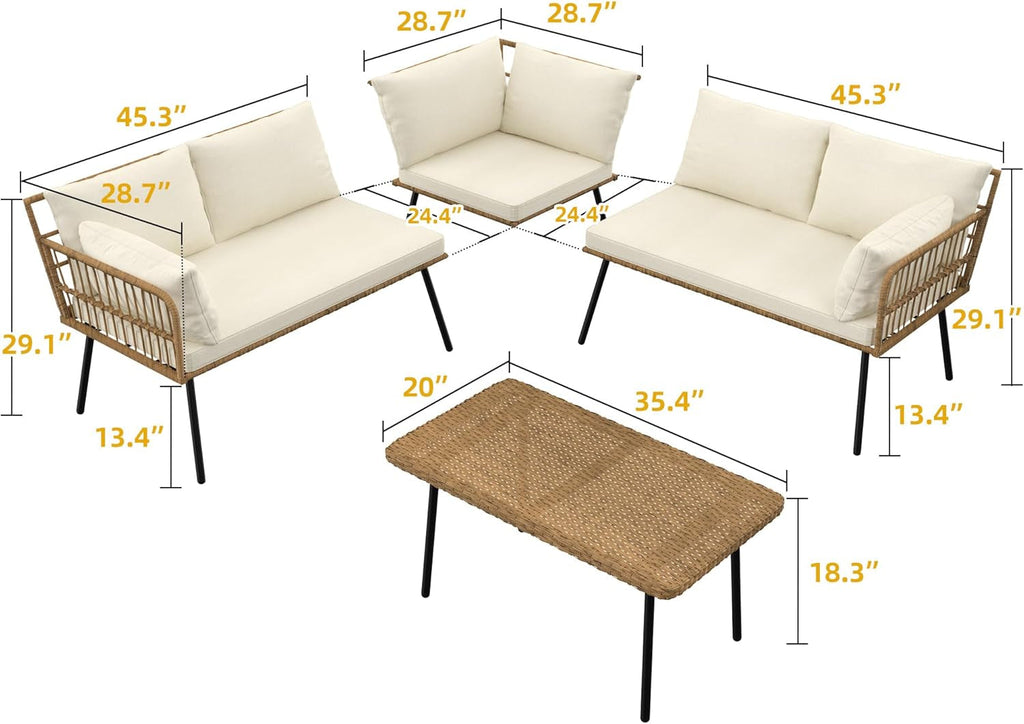 Outdoor All Weather Four Piece Patio Conversation Set Beige