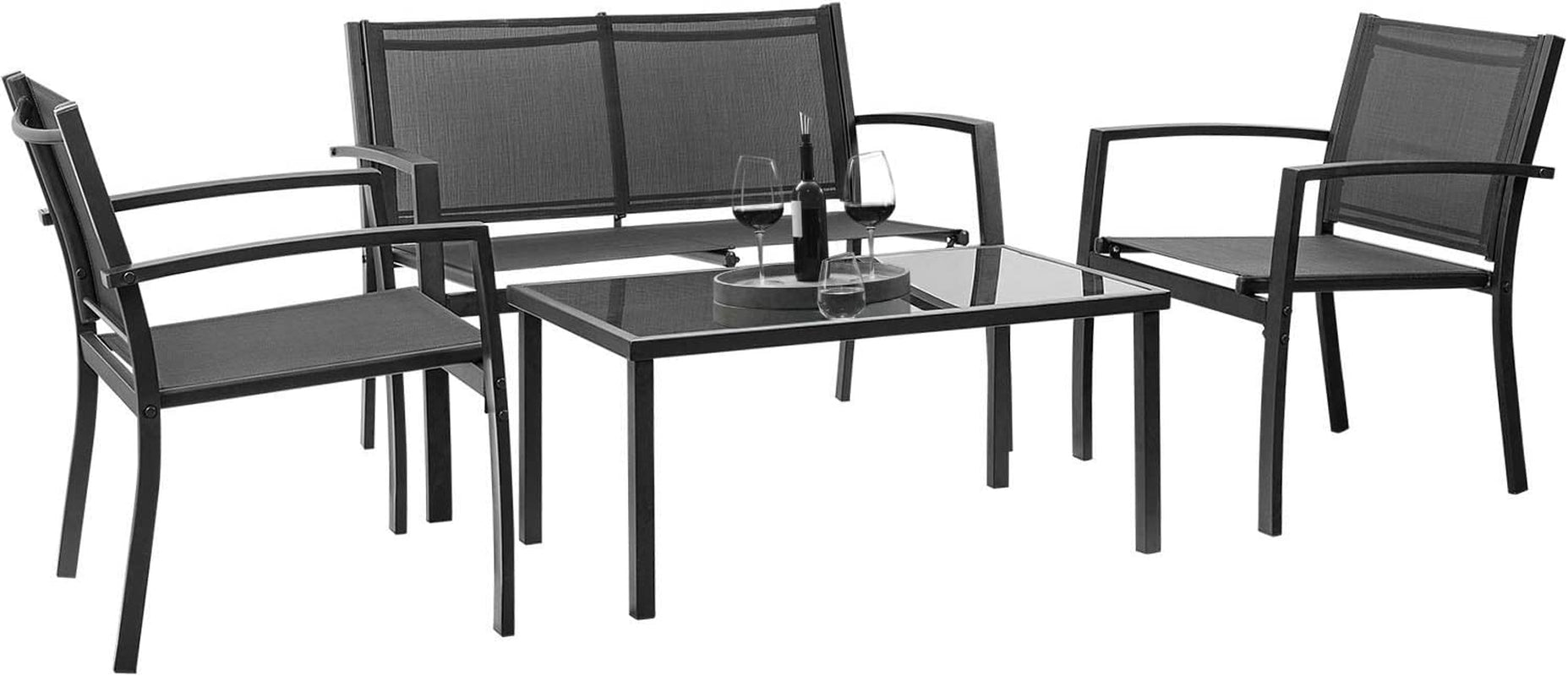 4 Piece Outdoor Patio Set With Glass Table Black Durable