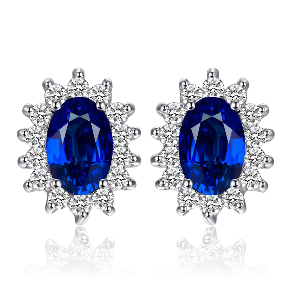 JewelryPalace Princess Diana Kate Middleton Class Gemstone Birthstone Cleated Sapphire Simulated Emerald Stud Earrings for Women 14k Gold Plated 925 Sterling Silver Earrings for Women Earings Set
